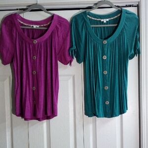 89th & Madison Purple and Teal Cold Shoulder Blouse Set